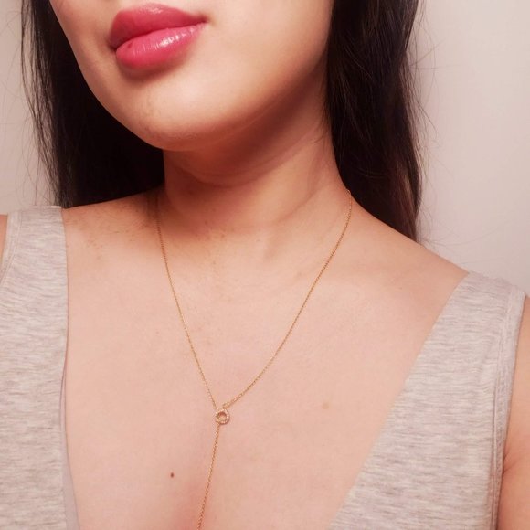 ✿3for$21✿ Gold Plated Crystal Y Necklace by Aldo - Picture 1 of 4